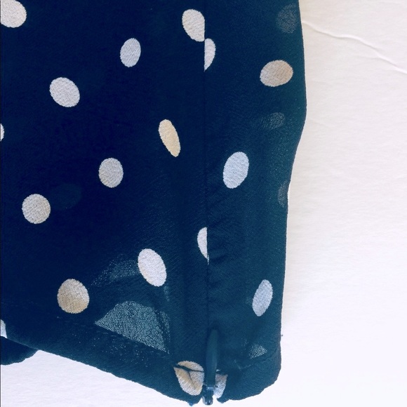 Beautiful Sheer Navy blue & white Polka Dot tank top with low Bow-tie collar - Picture 7 of 8